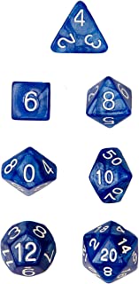 Role 4 Initiative Set of 7 Large High-Visibility Polyhedral Dice: Marble Blue with White Numbers | CCGPrime