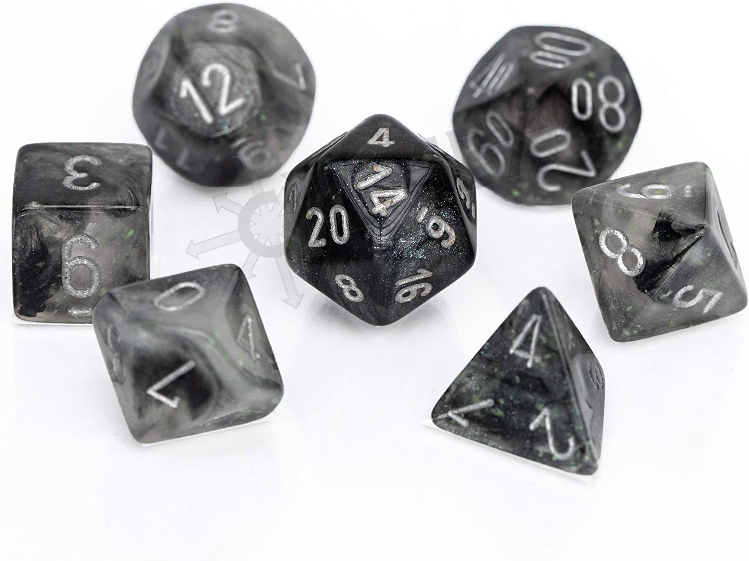 Chessex Polyhedral 7-Die Set - Borealis Light Smoke / Silver with Luminary 27578 | CCGPrime