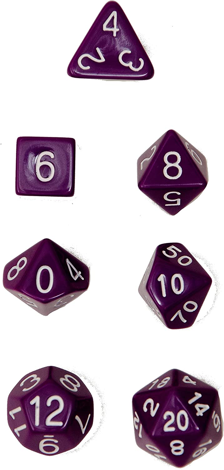 Role 4 Initiative Set of 7 Large High-Visibility Polyhedral Dice: Opaque Dark Purple with White Numbers | CCGPrime