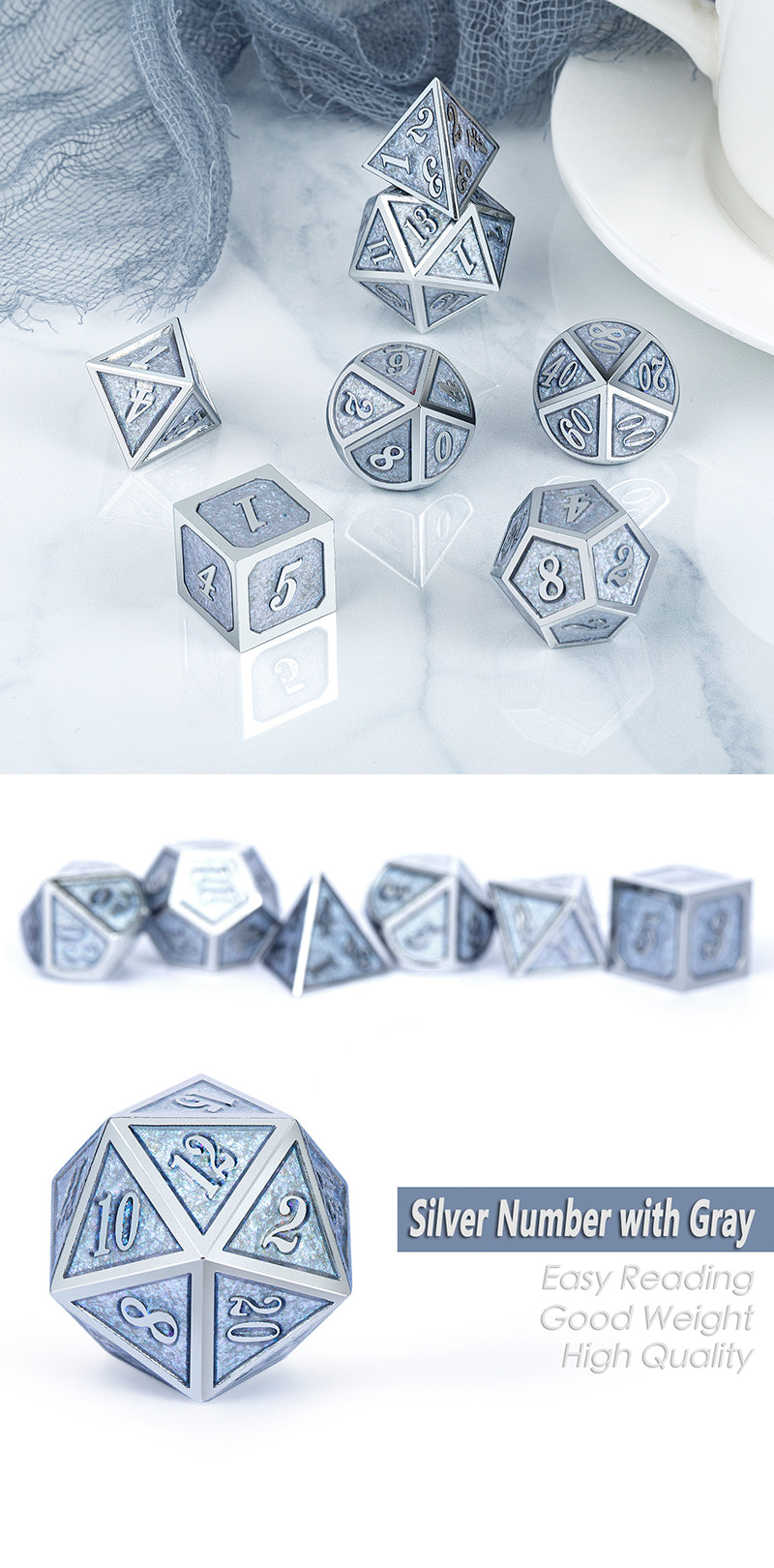 Metal & Enamel Dice Set ice (7) | CCGPrime