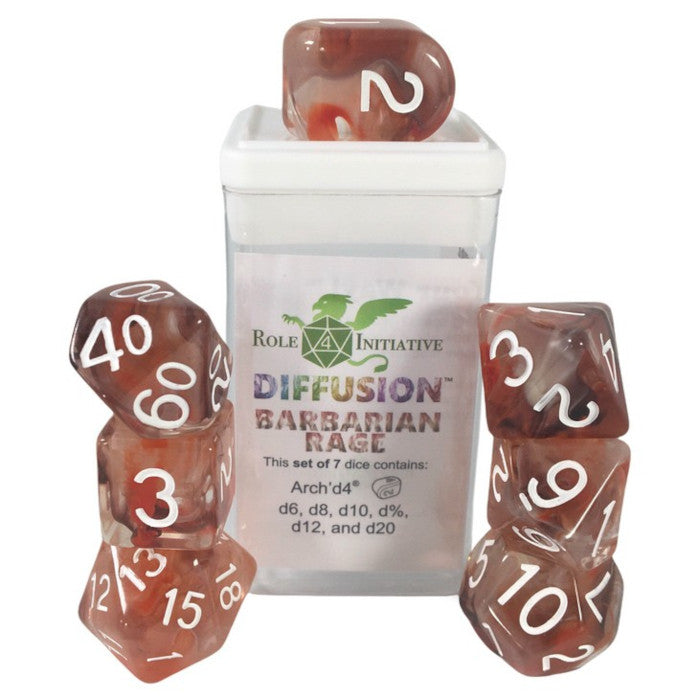 7ct. Dice Set with Arch'd4: Diffusion Barbarian Rage 7ct. Dice Set with Arch'd4: Diffusion Barbarian Rage | CCGPrime