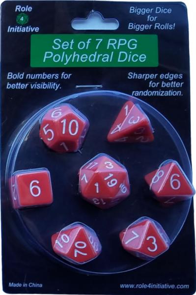Role 4 Initiative Polyhedral 7 Dice Set: Opaque Red with White Numbers | CCGPrime