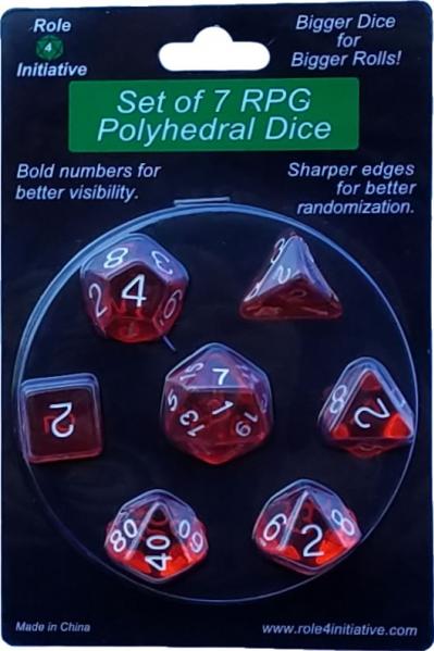 Role 4 Initiative Polyhedral 7 Dice Set: Translucent Red with Gold Numbers | CCGPrime