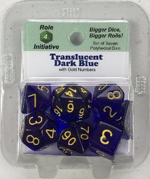Polyhedral Dice Set: Translucent Dark Blue with Gold Numbers (7) | CCGPrime