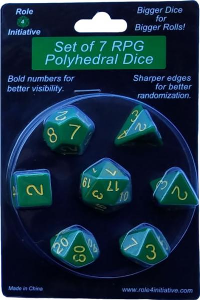 Role 4 Initiative Polyhedral 7 Dice Set: Opaque Dark Green with Gold Numbers | CCGPrime