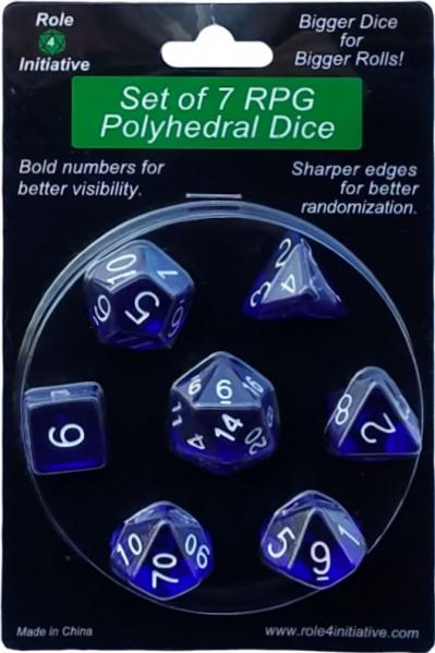 Role 4 Initiative Polyhedral 7 Dice Set: Translucent Dark Blue with White Numbers | CCGPrime