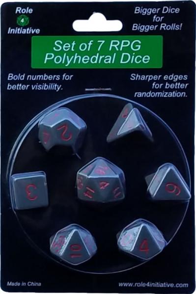 Role 4 Initiative Polyhedral 7 Dice Set: Opaque Dark Gray with Red Numbers | CCGPrime